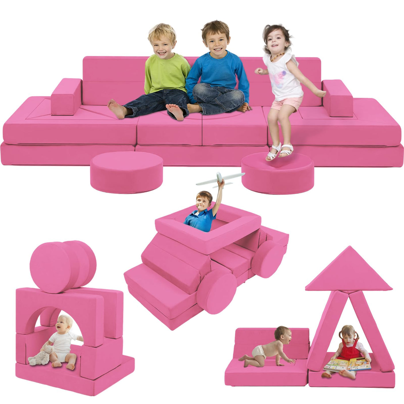 22Pcs Modular Kids Play Couch - Kids Couch for Playroom Bedroom Living Rooms Toddler Sofa for Inspiring Child Creativity，Children Convertible Foam Sofa