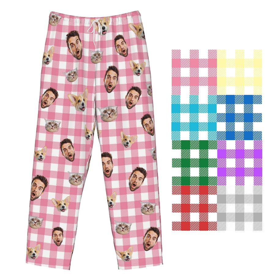 Custom Pajamas Pants Plaid Personalized Funny PJ Pant Design with Face Pajama for Men Women Dog Pet