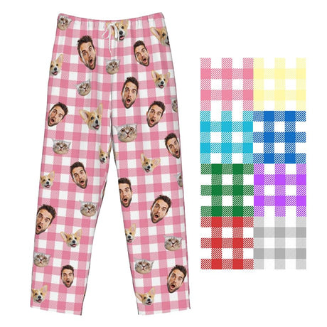 Custom Pajamas Pants Plaid Personalized Funny PJ Pant Design with Face Pajama for Men Women Dog Pet
