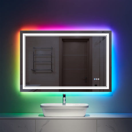60x30 Inch LED Bathroom Mirror with Lights, Color Changing RGD Backlit and Front Light Mirror,Lighted Vanity Mirrors for Bathroom Wall, Dimmable, Anti-Fog,Shatterproof,Memory