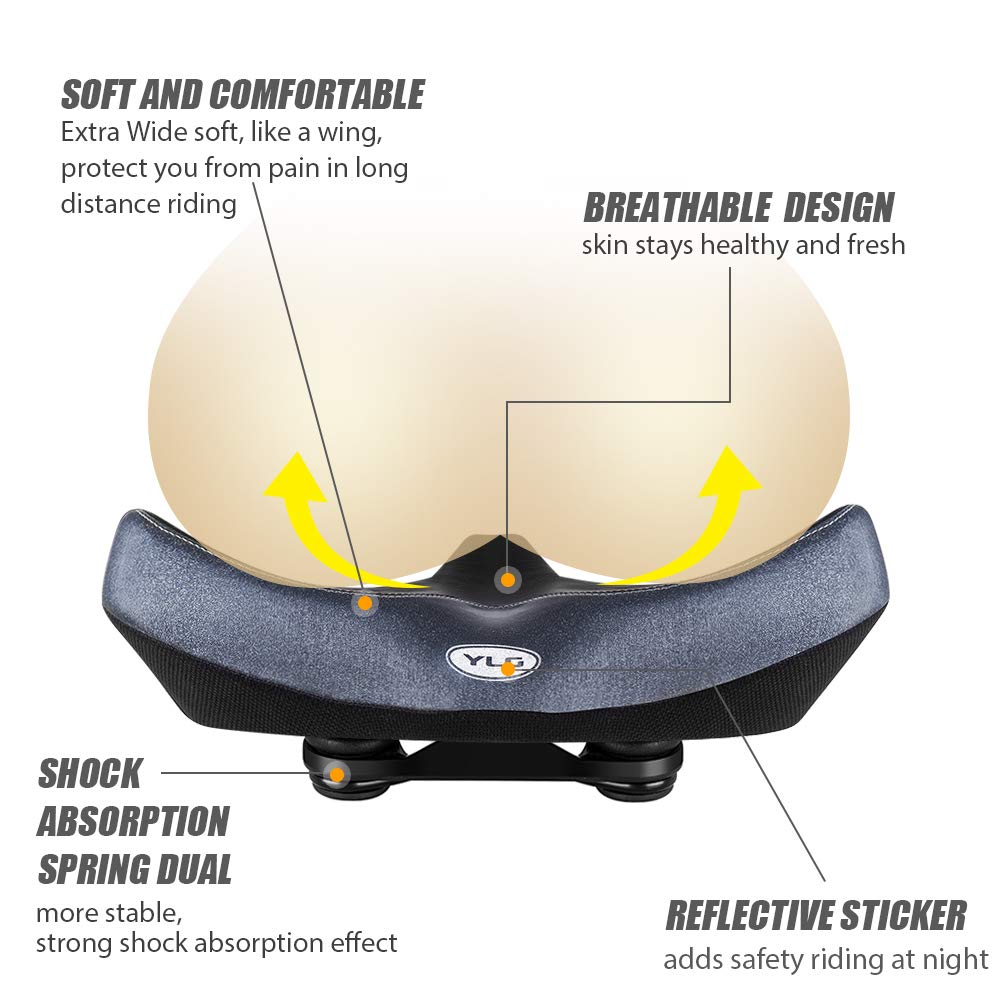 YLG Oversized Comfort Bike Seat Comfortable Replacement Bike Saddle Memory Foam Soft Bike Saddle Waterproof Universal Fit Bicycle Seat for Women Men