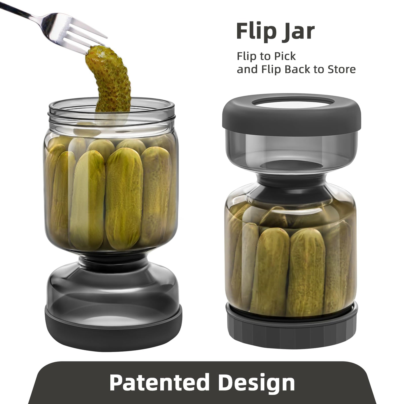 WhiteRhino Pickle Jar with Strainer Flip,34oz Pickle Container Pickle and Olive Hourglass Jar,Glass Flip Pickle Jar Juice Separator Jar with Airtight Lid for Jalapeno Gherkin