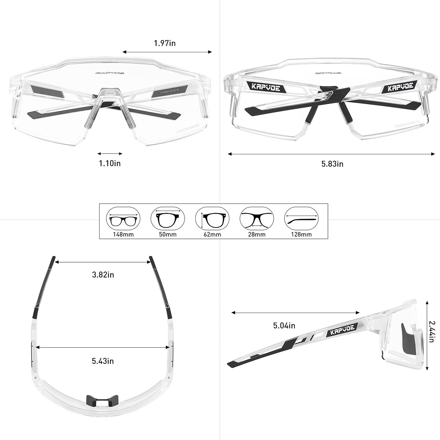 KAPVOE Photochromic Cycling Glasses MTB Clear Mountain Bike Transition Bicycle Sunglasses for Men Women - K9022