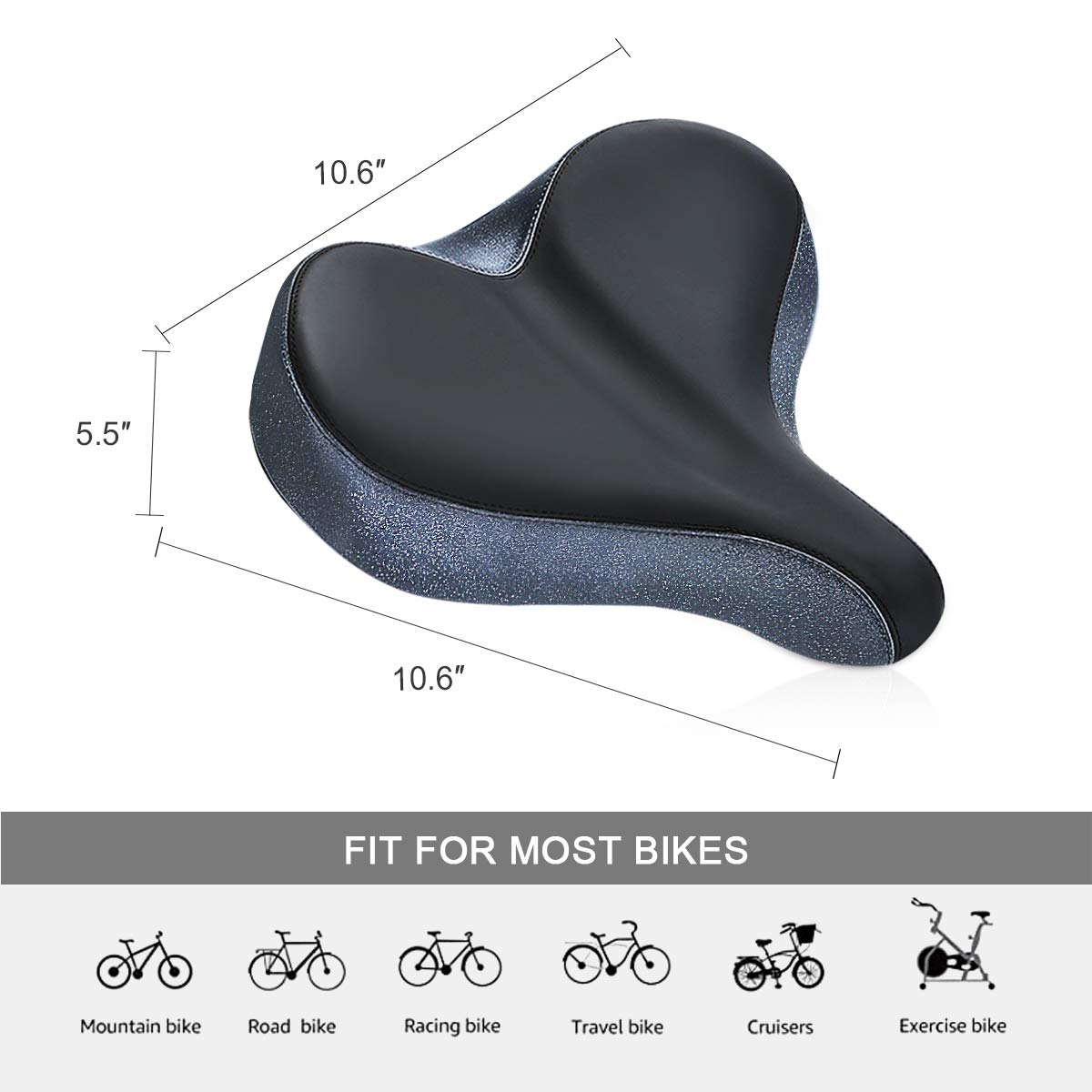 YLG Oversized Comfort Bike Seat Comfortable Replacement Bike Saddle Memory Foam Soft Bike Saddle Waterproof Universal Fit Bicycle Seat for Women Men