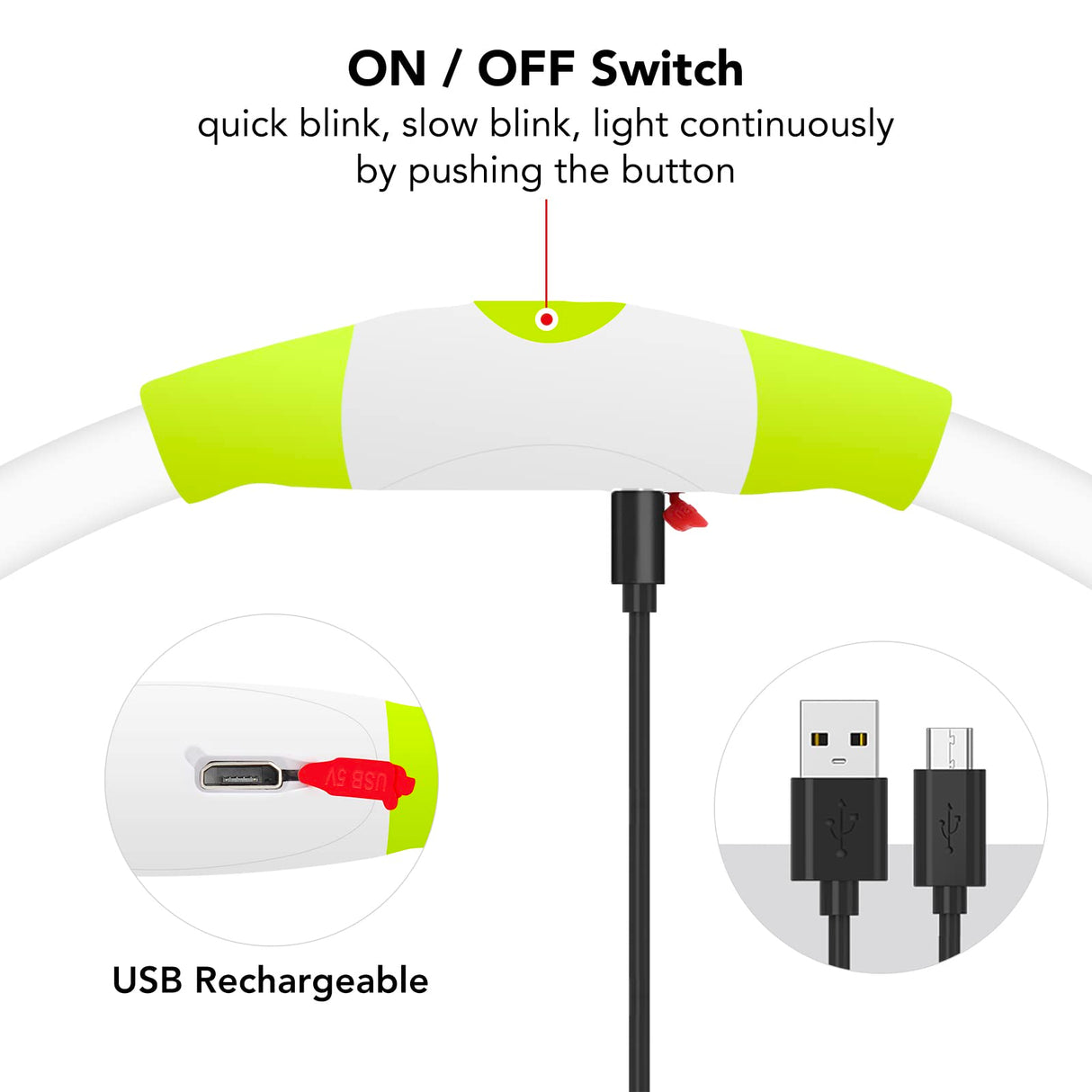 Colaseeme LED Dog Collar Light Up Dog Collars 1 Count USB Rechargeable TPU Glow Safety Basic Dog Collars, Please Do Not Use Fast Charging (Green)