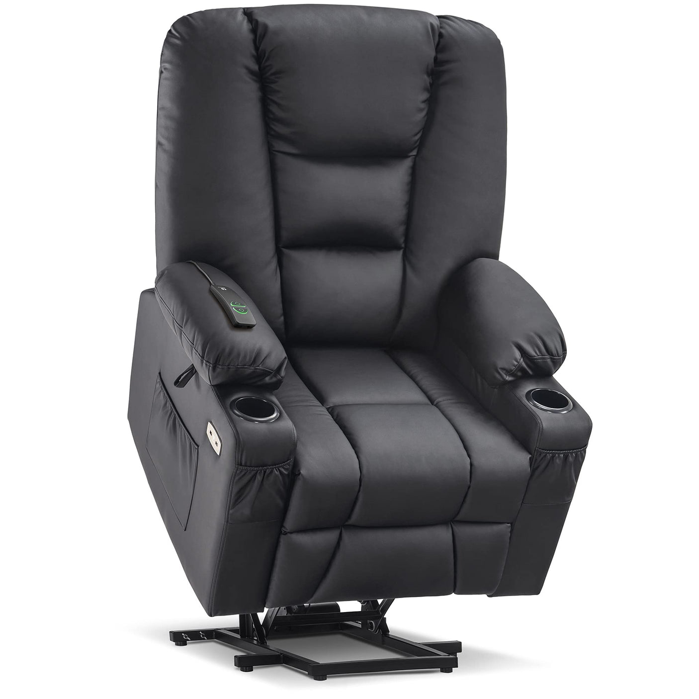 MCombo Power Lift Recliner Chair for Elderly, Lift Chair with Heat and Massage, USB Ports, Cup Holders, Faux Leather 7519 (Medium, Dark Brown)