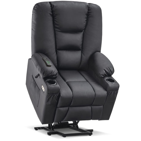 MCombo Power Lift Recliner Chair for Elderly, Lift Chair with Heat and Massage, USB Ports, Cup Holders, Faux Leather 7519 (Medium, Dark Brown)