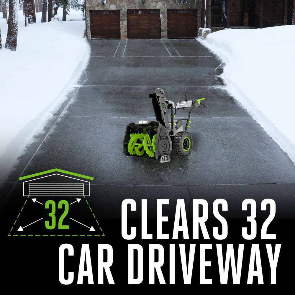 EGO Power+ SNT2112 21-Inch 56-Volt Lithium-Ion Cordless Snow Blower with Steel Auger - (2) 5.0Ah Batteries and Dual Port Charger Included, Black