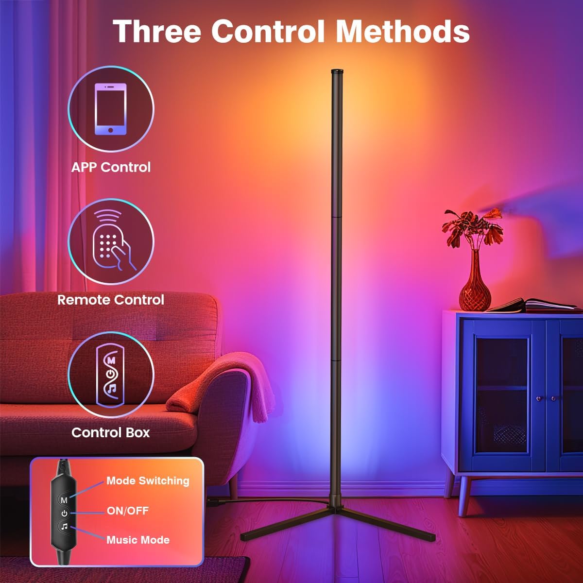 LED Corner Lamp, RGB Corner Floor Lamp with APP and Remote Control, 16 ...