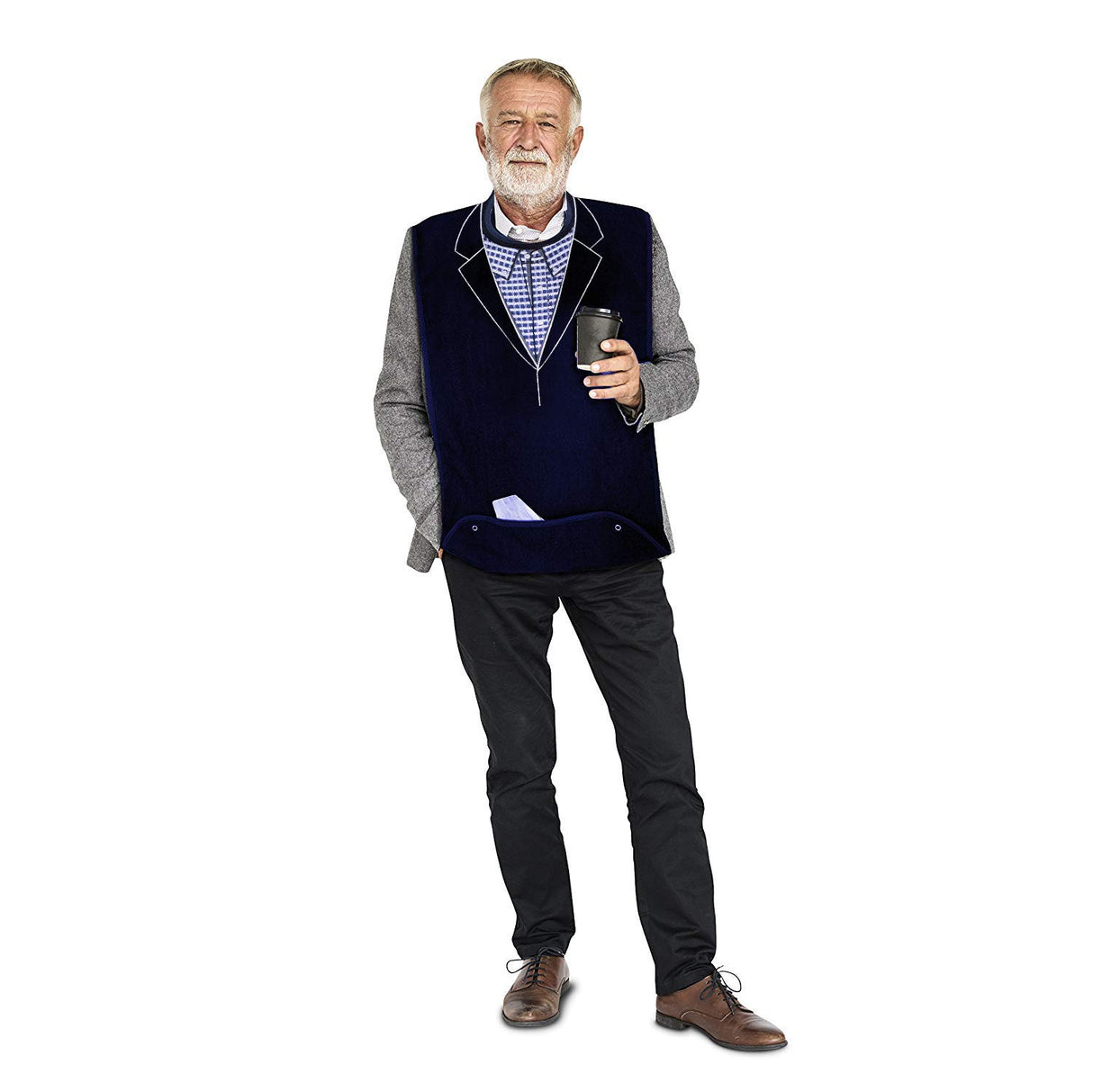 Adult Bibs for Men, Dress ‘n Dine™ Clothing Protectors for Eating, Senior Adult Bib Terry Cloth Crumb Catcher, Embroidered Design, Waterproof, Reusable, Washable (Blue Tie + Tuxedo)