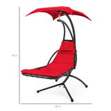 Best Choice Products Outdoor Hanging Curved Steel Chaise Lounge Chair Swing w/Built-in Pillow and Removable Canopy -Red