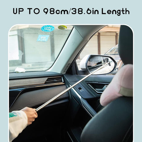 Car Side Mirror Squeegee, Retractable Telescopic Mirror Wiper, Anti-Fog & Water Cleaning Tool for Rainy & Foggy Weather, Extendable 98cm Handle, Portable Auto Mirror Cleaner