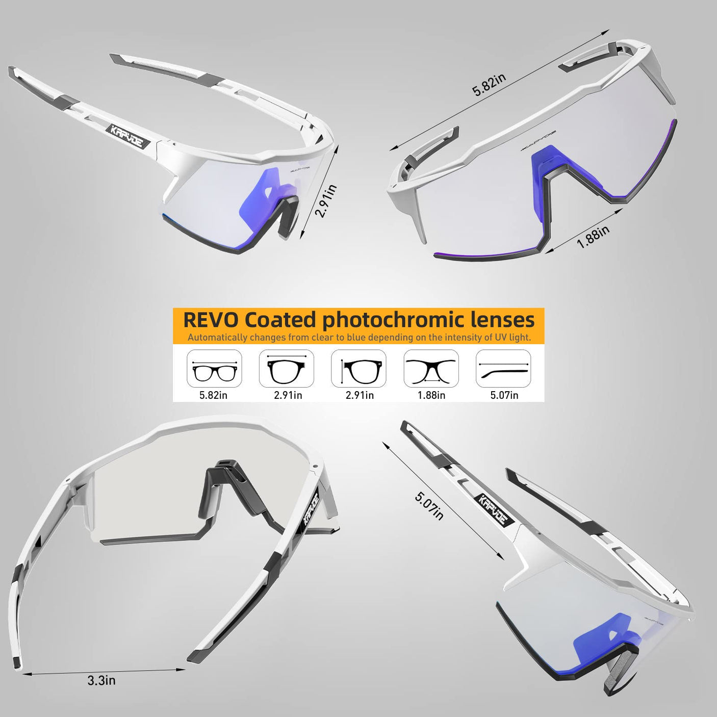 KAPVOE Photochromic Cycling Glasses MTB Clear Mountain Bike Transition Bicycle Sunglasses for Men Women - K9022