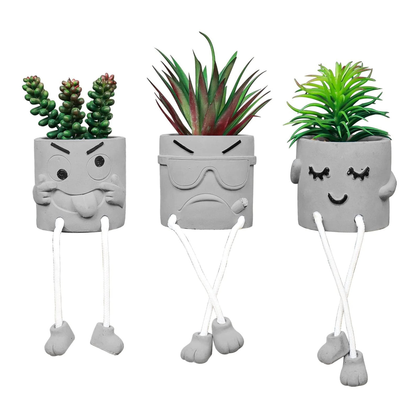 Zerzsy 3pcs Creative Artificial Succulents with Gray Flower Pots, Mini Potted Succulents for Home Office Desk Decor and Gift Choice