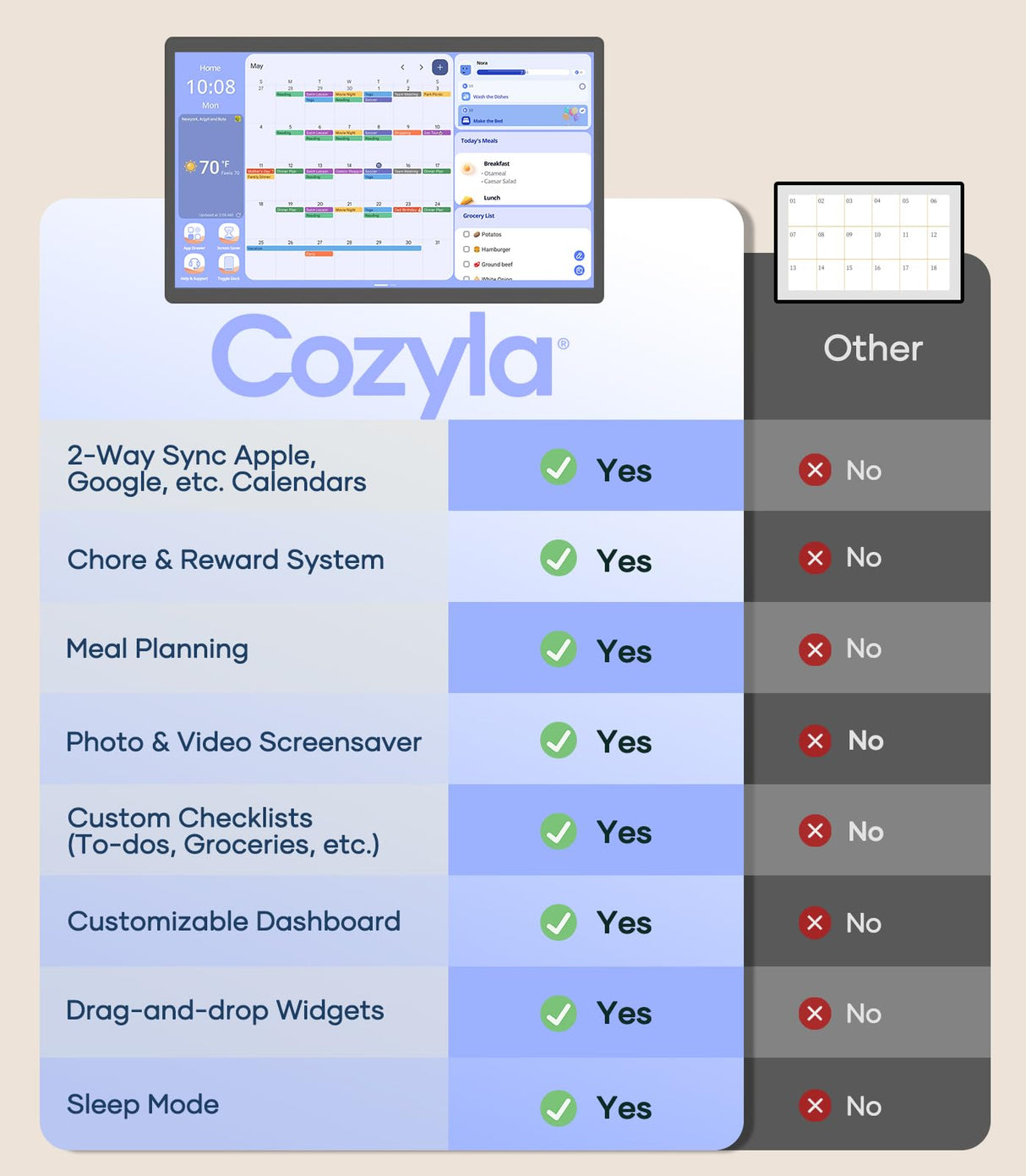 Cozyla 32 Inch Digital Calendar Wall Touch Screen Chore Chart To Do List Notepad Electronic Smart Calendar Digital for Family Meal Planner Support All App Via App Store Android Tablet Wall Mount Black
