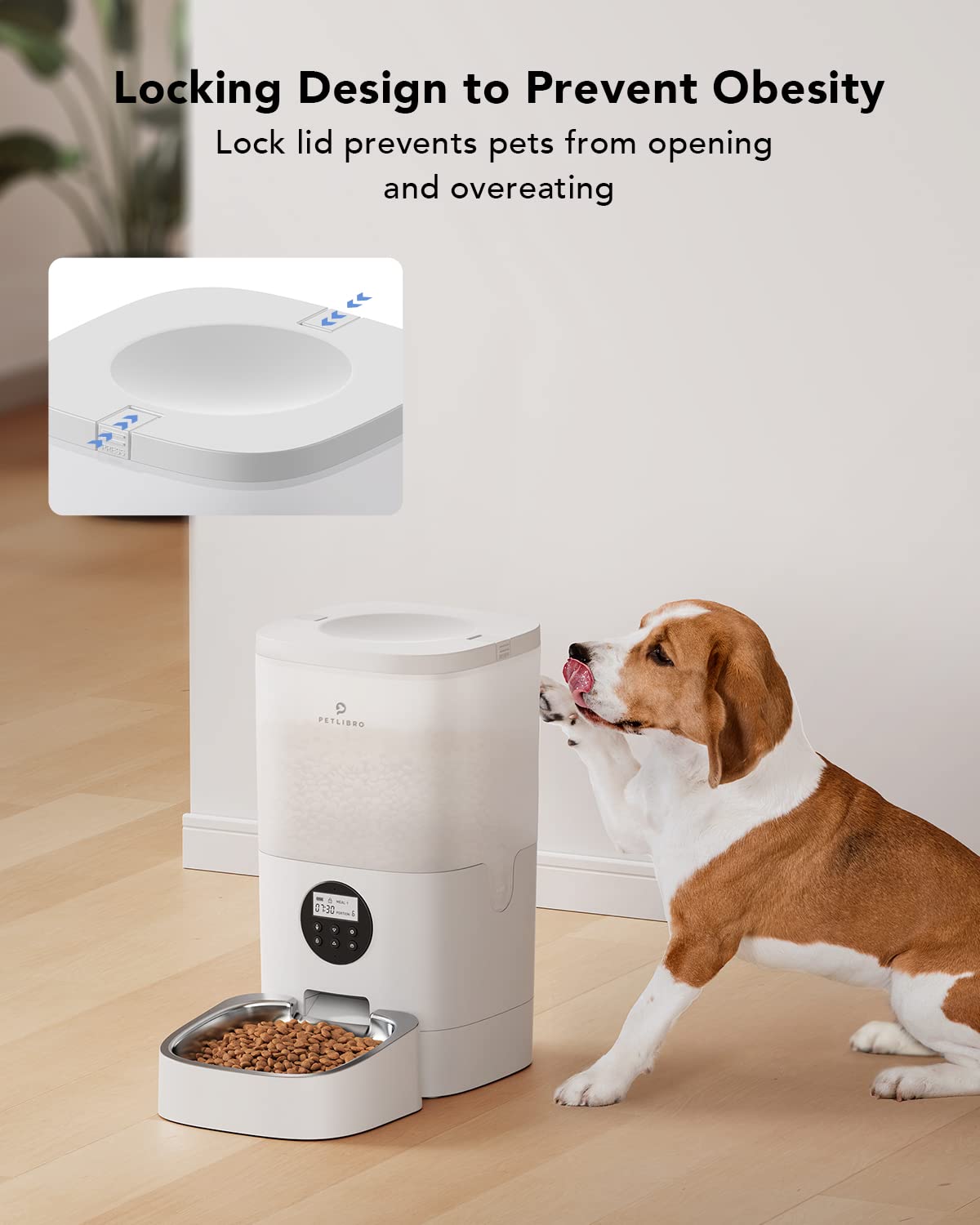 PETLIBRO Automatic Dog Feeder, 6L Dog Food Dispenser with Timer Interactive Voice Recorder, Auto Dog Feeder with Desiccant Bag 1-4 Meals Dry Food, Black Transparent