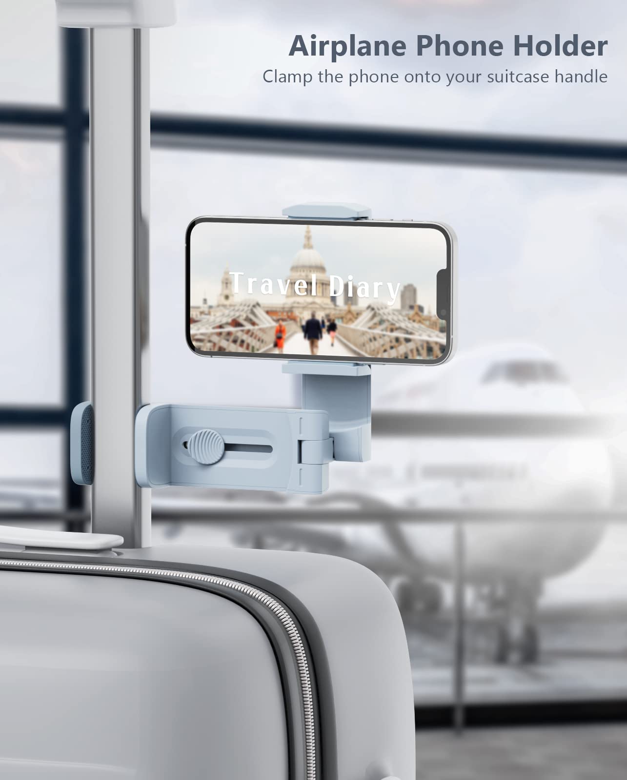 MiiKARE Airplane Travel Essentials Phone Holder, Universal Handsfree Phone Mount for Flying with 360 Degree Rotation, Accessory for Airplane, Travel Must Haves Phone Stand for Desk, Tray Table