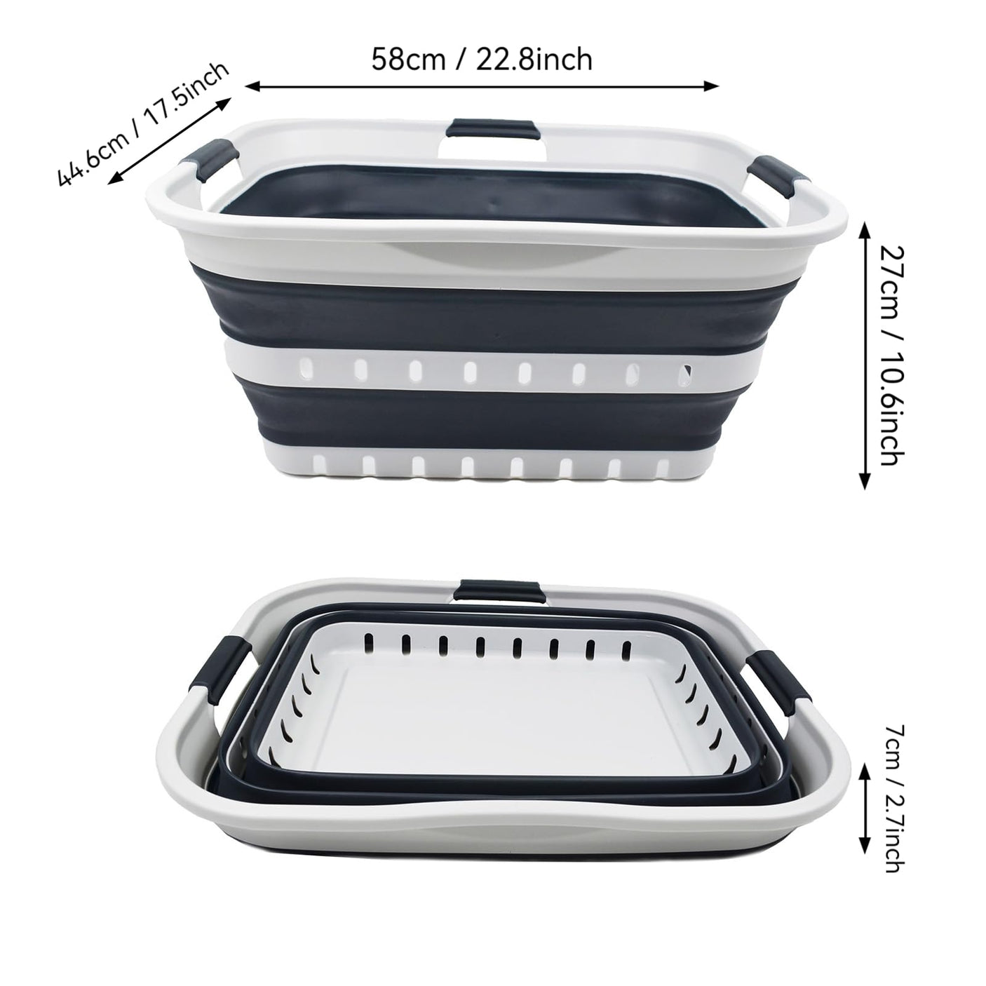 SAMMART 42L (11 gallon) Collapsible Plastic Laundry Basket - Foldable Pop Up Storage Container/Organizer - Space Saving Hamper/Basket (1, White/Grey)