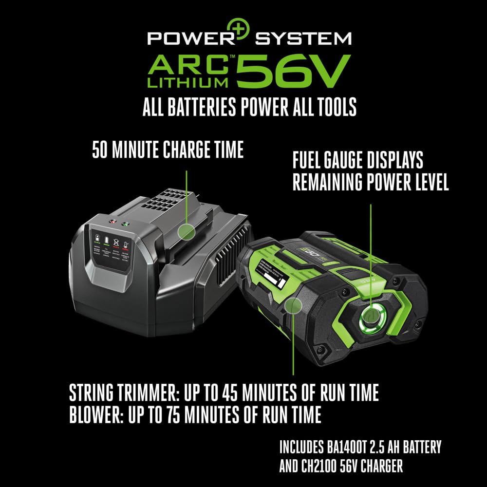 EGO Power+ ST1502SA 15-Inch 56-Volt Cordless String Trimmer with Rapid Reload and Split Shaft 2.5Ah Battery and Charger Included, Black