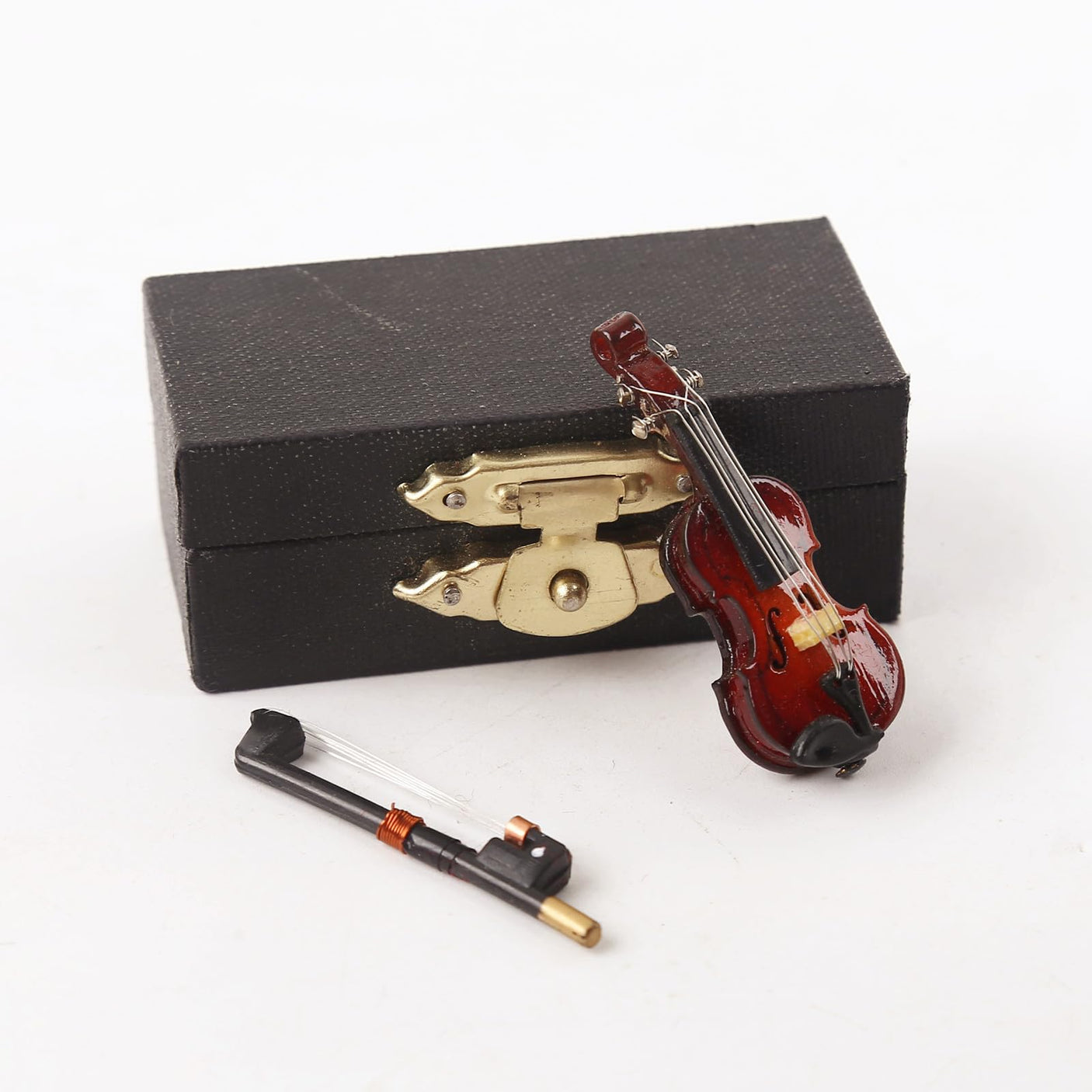 Wooden Miniature Violin with Stand, Bow and Case Mini Musical Instrument Violin Replica Collectible Figurines Dollhouse Accessories Model Home Decoration Display Ornament (3.15"x1.18"x0.59")