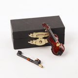 Wooden Miniature Violin with Stand, Bow and Case Mini Musical Instrument Violin Replica Collectible Figurines Dollhouse Accessories Model Home Decoration Display Ornament (3.15"x1.18"x0.59")
