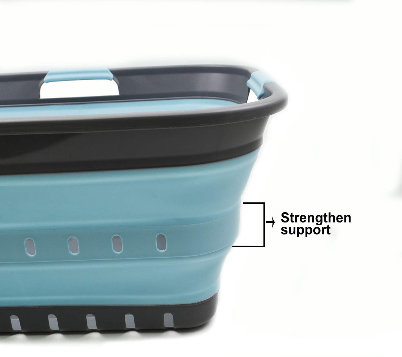SAMMART 42L (11 gallon) Collapsible Plastic Laundry Basket - Foldable Pop Up Storage Container/Organizer - Space Saving Hamper/Basket (1, White/Grey)