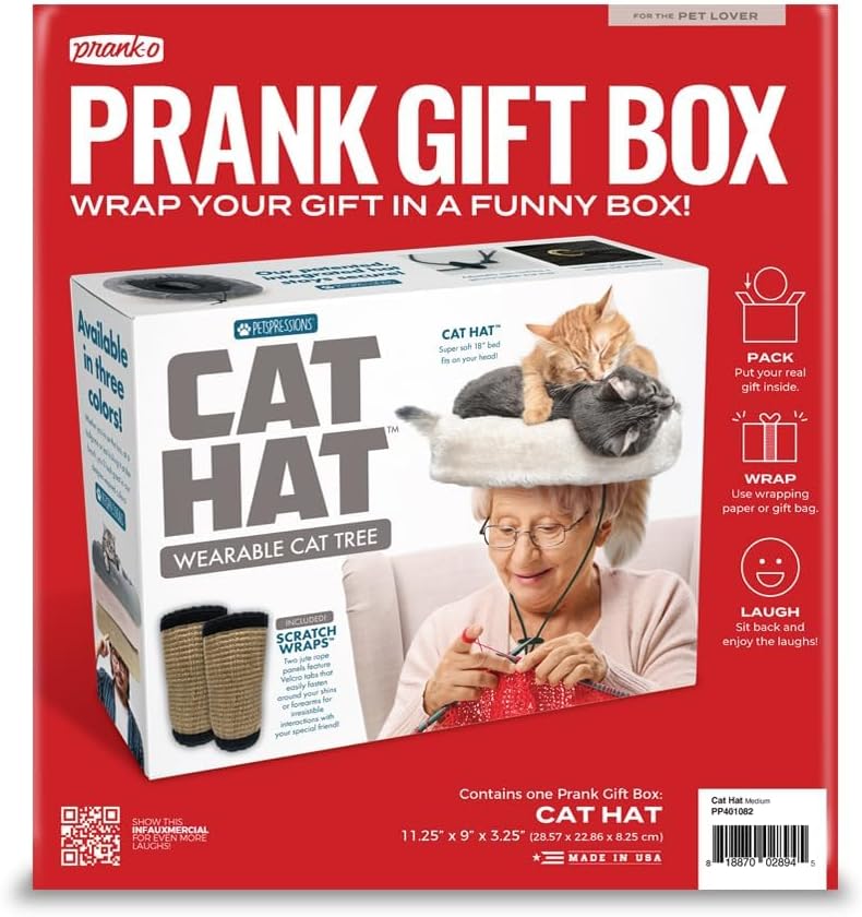 Prank Pack Prank Gift Box, Cat Hat, Wrap Your Real Present in a Funny Authentic Prank-O Gag Present Box, Perfect Novelty Gifting Box for Pranksters, Father's Day Gag Gift Box Empty