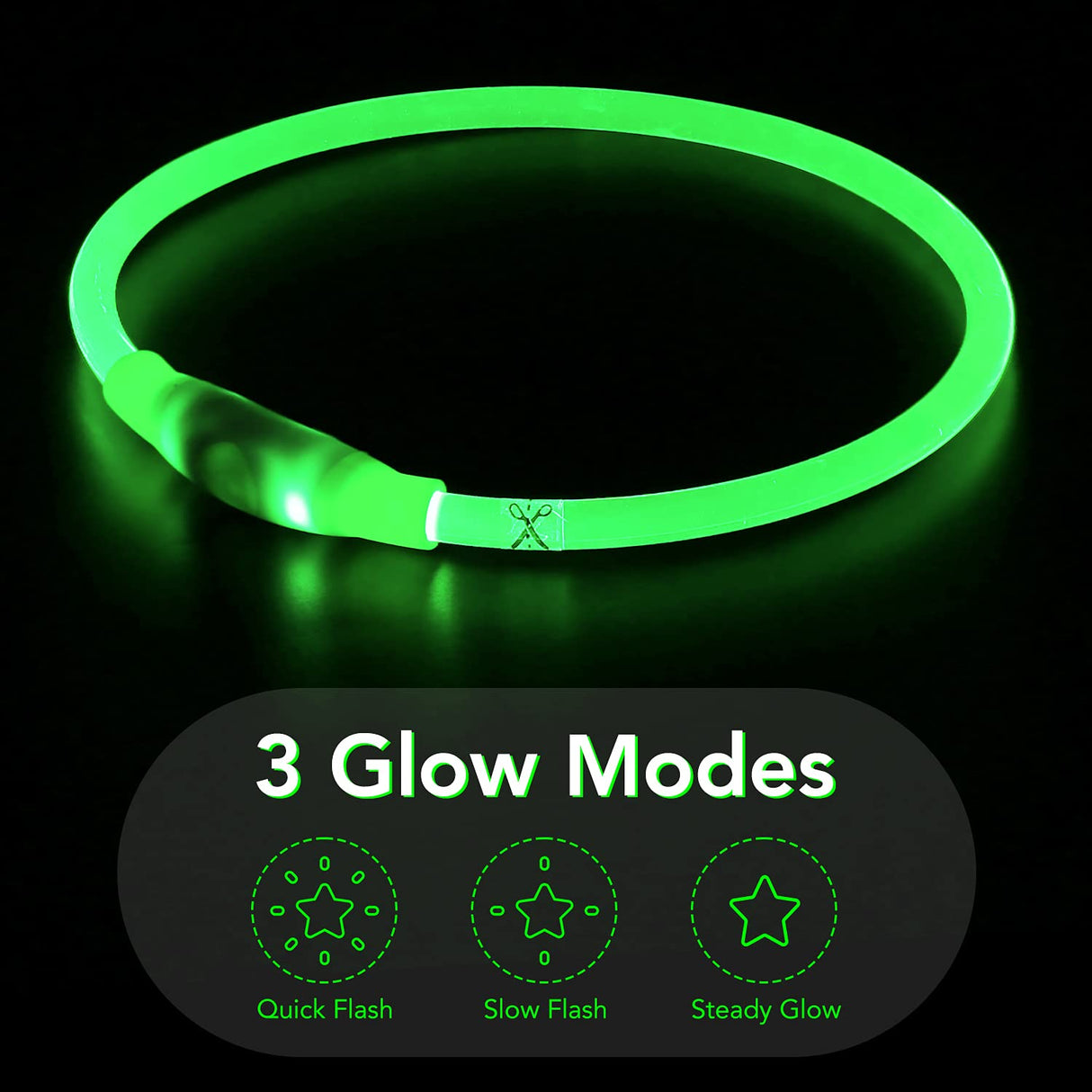 Colaseeme LED Dog Collar Light Up Dog Collars 1 Count USB Rechargeable TPU Glow Safety Basic Dog Collars, Please Do Not Use Fast Charging (Green)