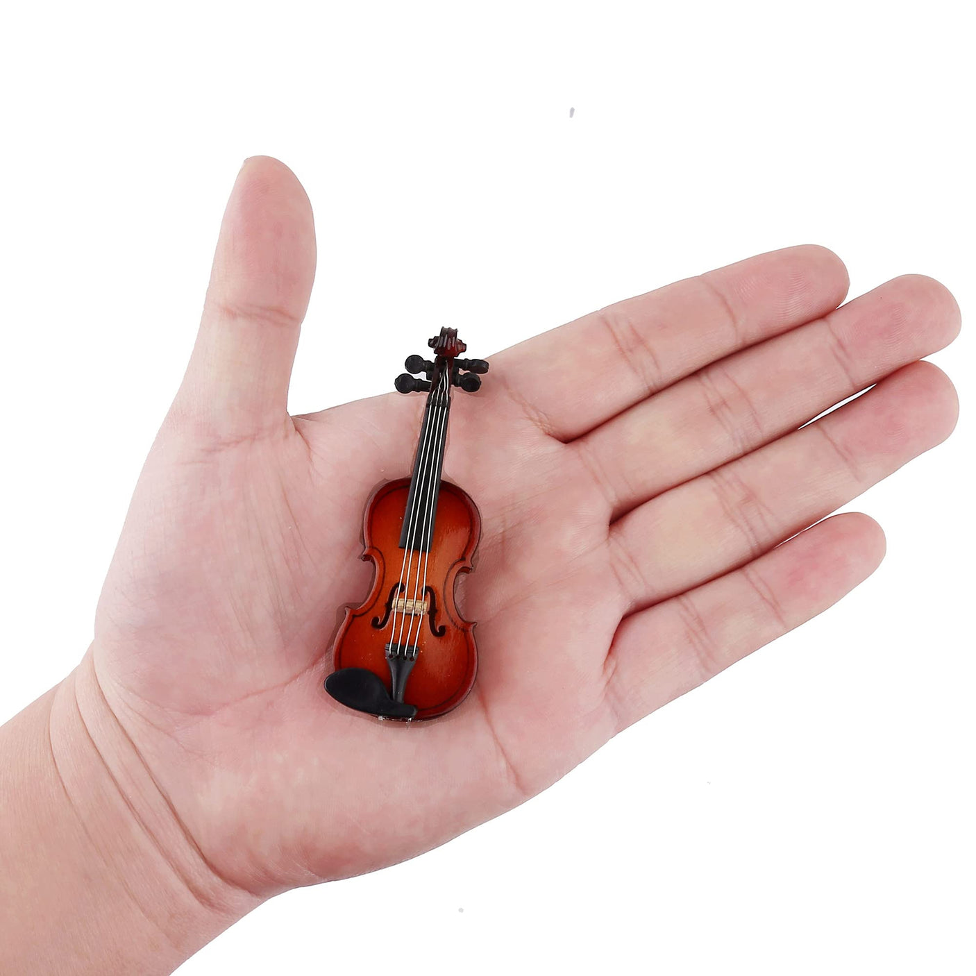 Wooden Miniature Violin with Stand, Bow and Case Mini Musical Instrument Violin Replica Collectible Figurines Dollhouse Accessories Model Home Decoration Display Ornament (3.15"x1.18"x0.59")