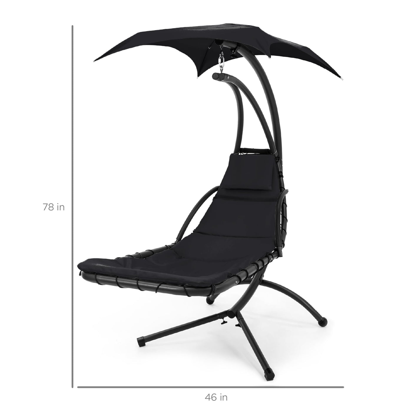 Best Choice Products Outdoor Hanging Curved Steel Chaise Lounge Chair Swing w/Built-in Pillow and Removable Canopy -Red