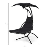Best Choice Products Outdoor Hanging Curved Steel Chaise Lounge Chair Swing w/Built-in Pillow and Removable Canopy -Red