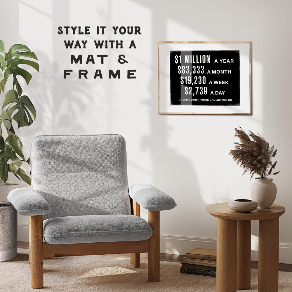 Home Office Motivational Wall Art - Entrepreneur positive Wall Decor - Inspirational Quotes Wall Decor for Men - Millionaire Mindset Poster Hustle Wall Art - Executive Office Decor - Success Wall Art