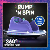 Flybar 6V Blue Glow Bumper Car for Kids – LED Ride-On Toy with 360° Spin, Rechargeable Battery, and Soft Rubber Bumpers – Safe Indoor Fun for Toddlers Ages 1.5+, Up to 66 lbs