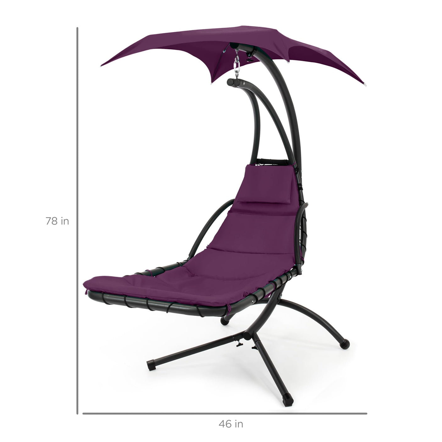 Best Choice Products Outdoor Hanging Curved Steel Chaise Lounge Chair Swing w/Built-in Pillow and Removable Canopy -Red