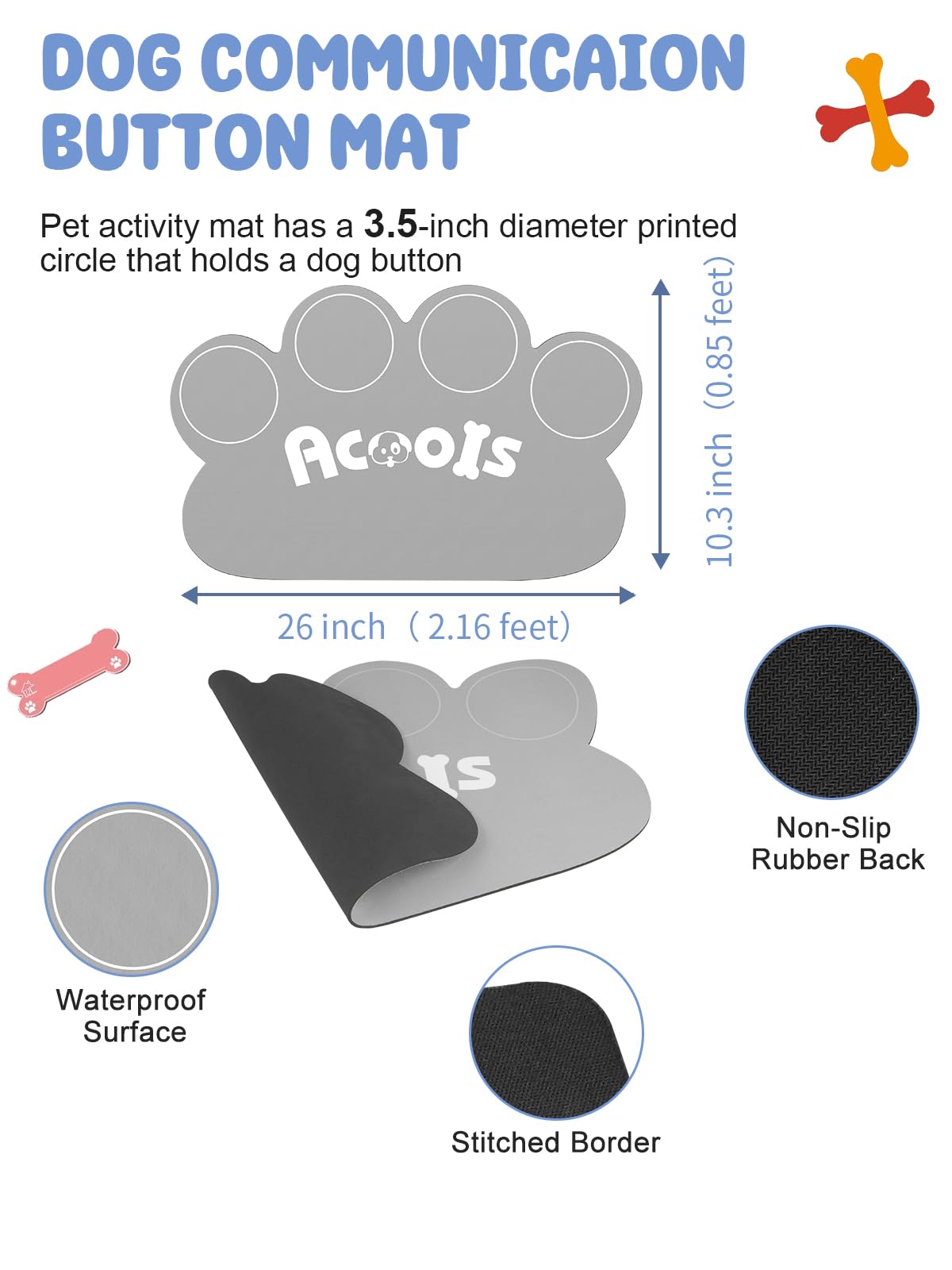 Dog Buttons for Communication, 8 Pcs Dog Talking Button Set, 30s Recordable Voice Pet Buzzer Training Buttons, Speaking Button for Dogs with Waterproof Anti-Slip Dog Button Mat and 48 Scene Stickers