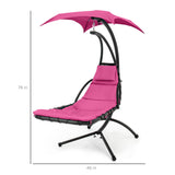 Best Choice Products Outdoor Hanging Curved Steel Chaise Lounge Chair Swing w/Built-in Pillow and Removable Canopy -Red