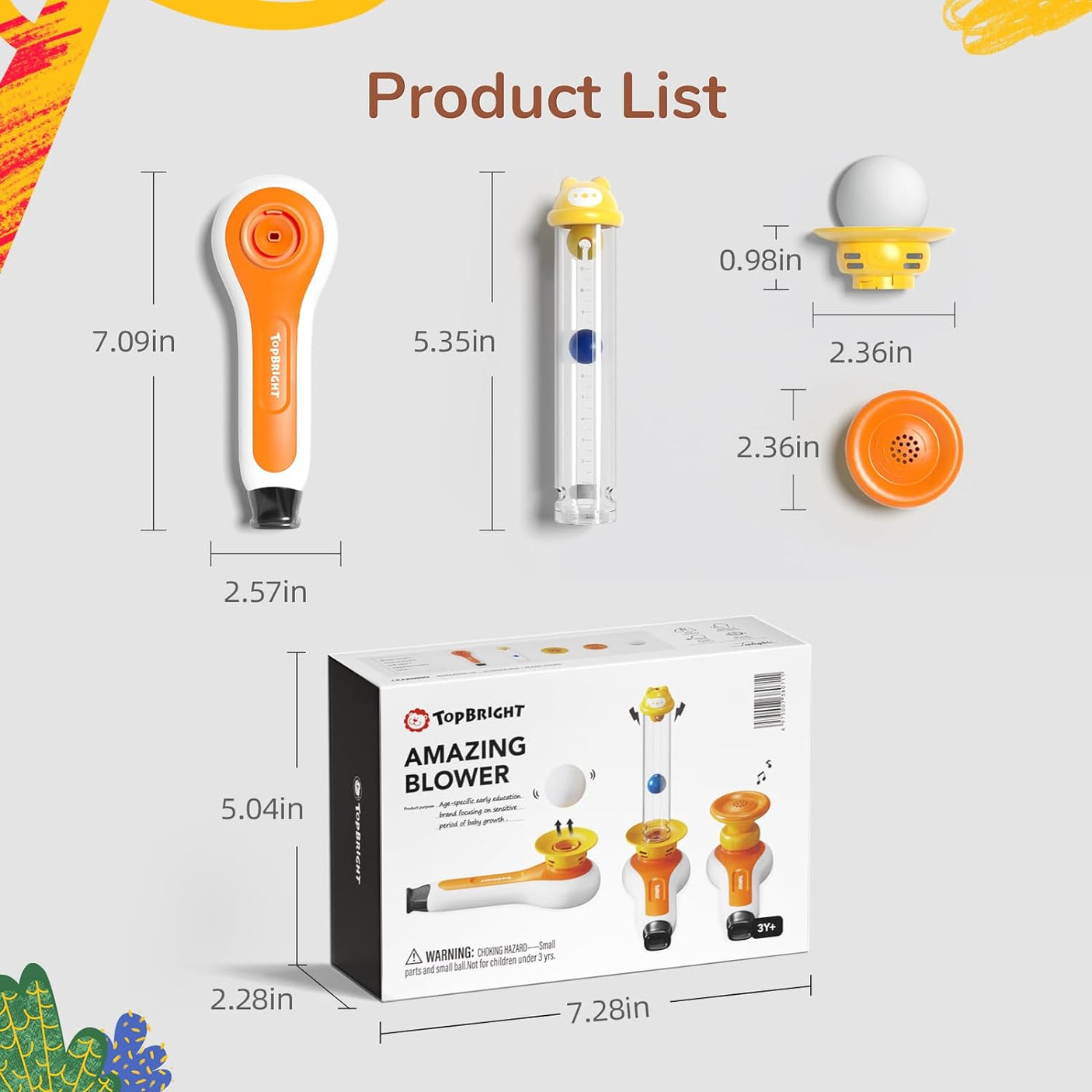 TOP BRIGHT 3 in 1 Sensory Toys for Toddler with Whistle, Ball Blowing, Floating Blow Pipe Balls – Autism Sensory Products, Fine Motor Skills, Toddler Toys for 3 4 5 Year Old Boys Girls Gifts