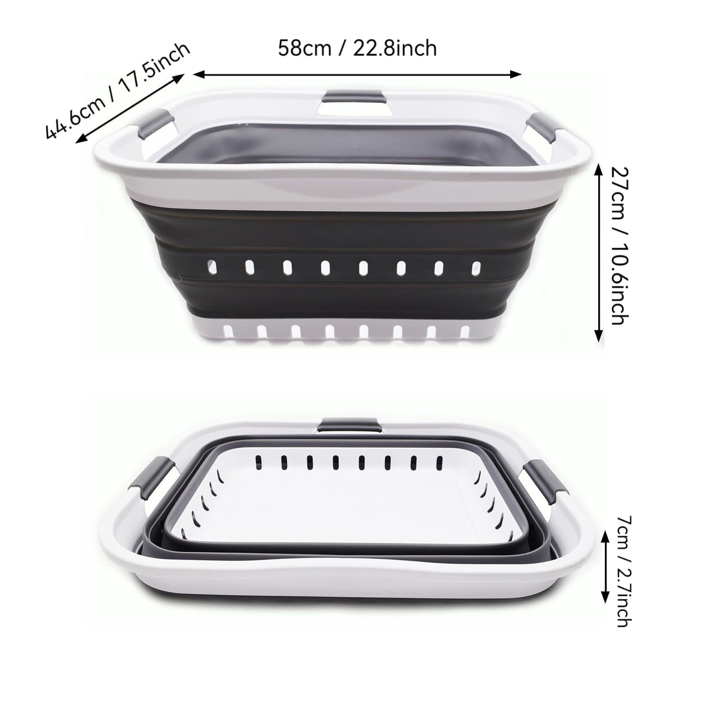 SAMMART 42L (11 gallon) Collapsible Plastic Laundry Basket - Foldable Pop Up Storage Container/Organizer - Space Saving Hamper/Basket (1, White/Grey)