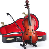 Wooden Miniature Violin with Stand, Bow and Case Mini Musical Instrument Violin Replica Collectible Figurines Dollhouse Accessories Model Home Decoration Display Ornament (3.15"x1.18"x0.59")