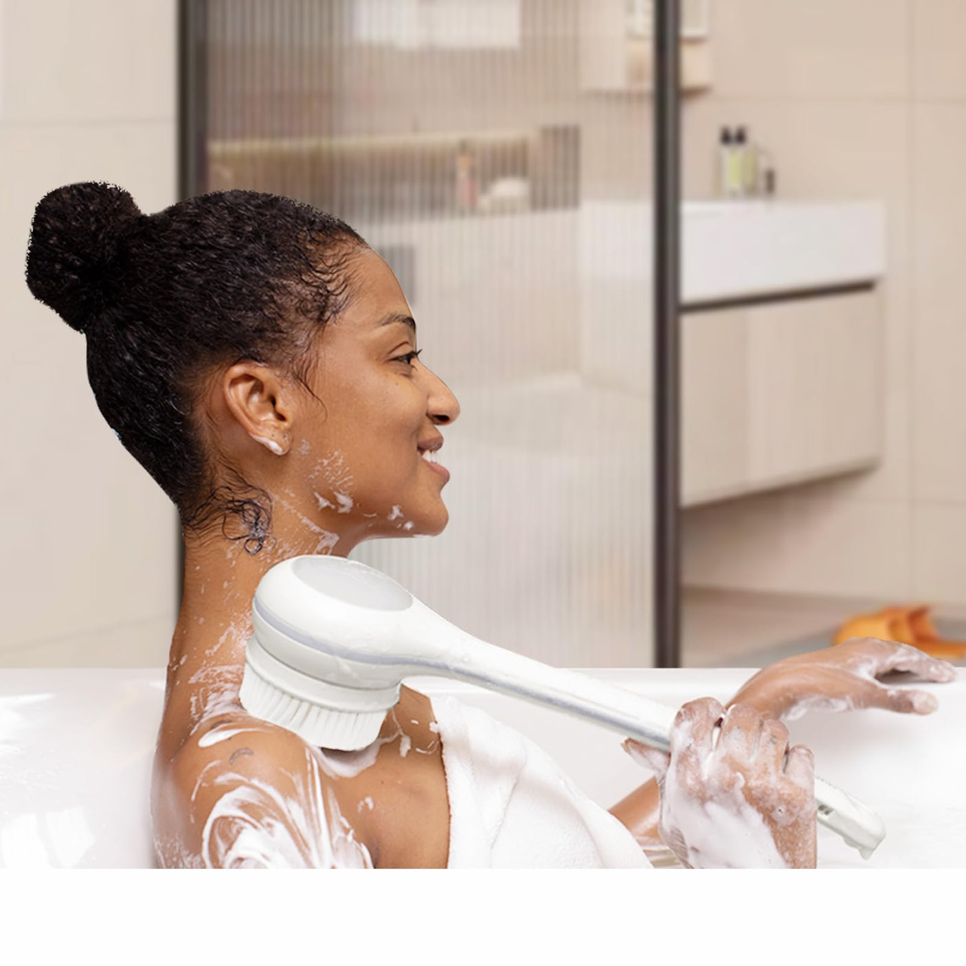 Electric Body Brush Back Scrubber for Shower, Waterproof Long Dual Handle Power Body Scrubber with 3 Heads, Rechargeable Bath Brush & 2 Speeds, for Cleansing, Exfoliating and Massaging Skin