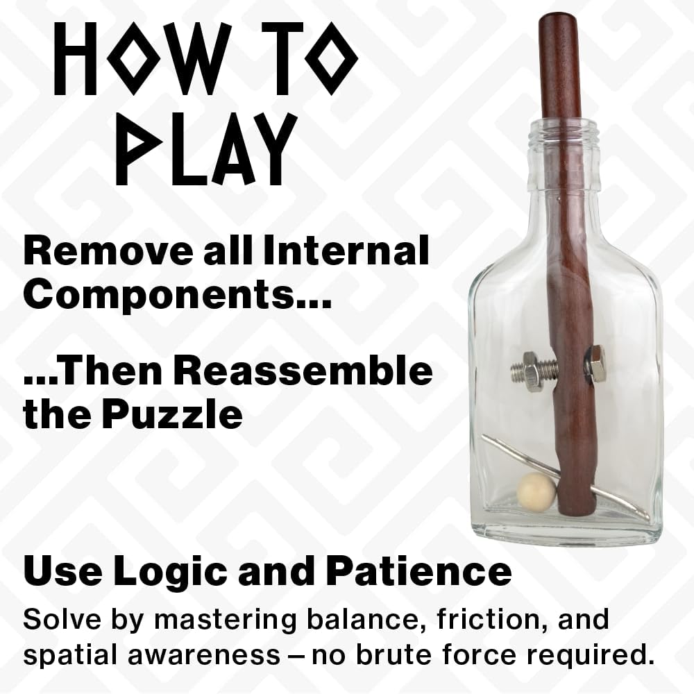 True Genius - Grecian Glass Bottle Disentanglement Brainteaser Puzzle, Logic Puzzle for Adults, Brain Teaser, Gifts for Father's Day, Men, Kids