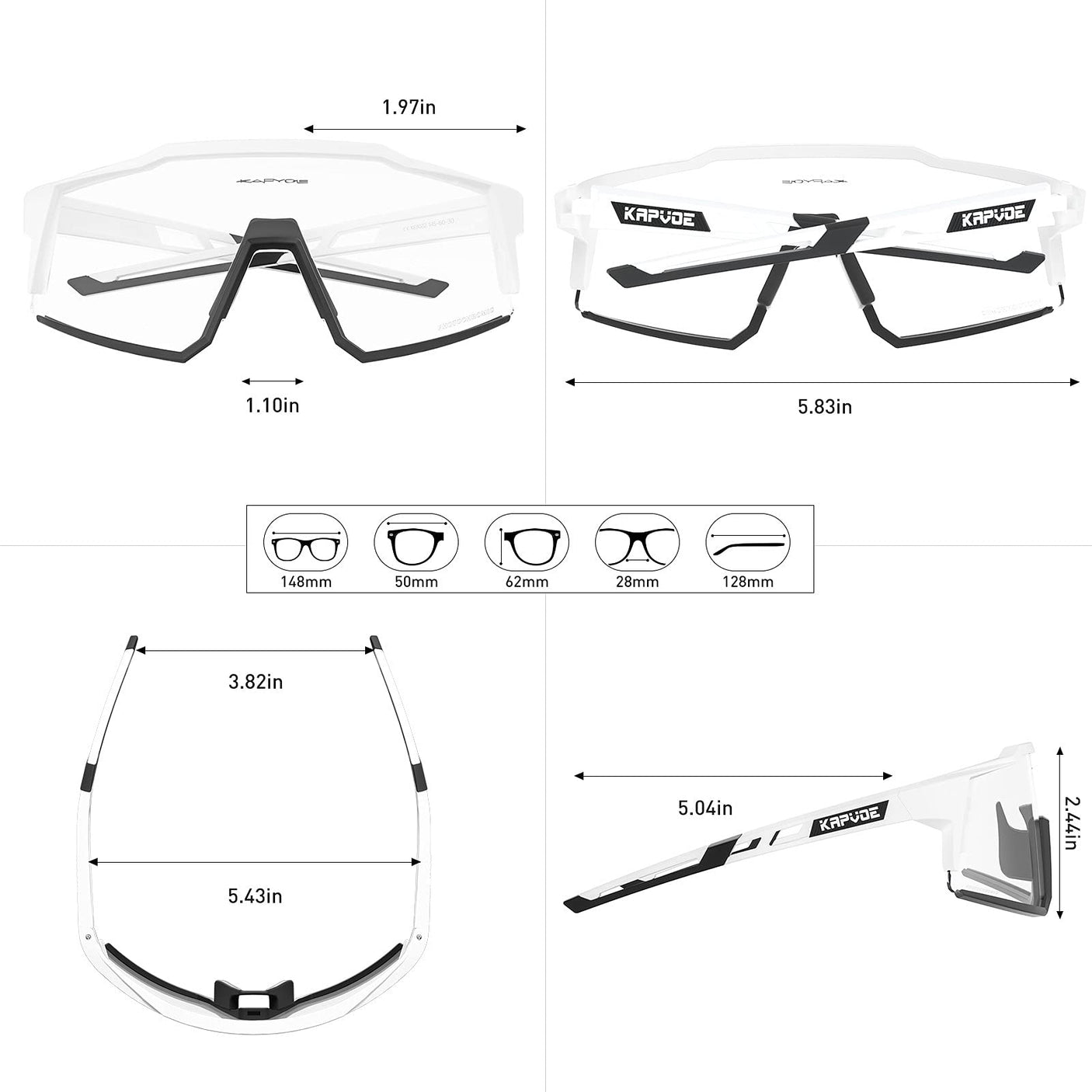 KAPVOE Photochromic Cycling Glasses MTB Clear Mountain Bike Transition Bicycle Sunglasses for Men Women - K9022