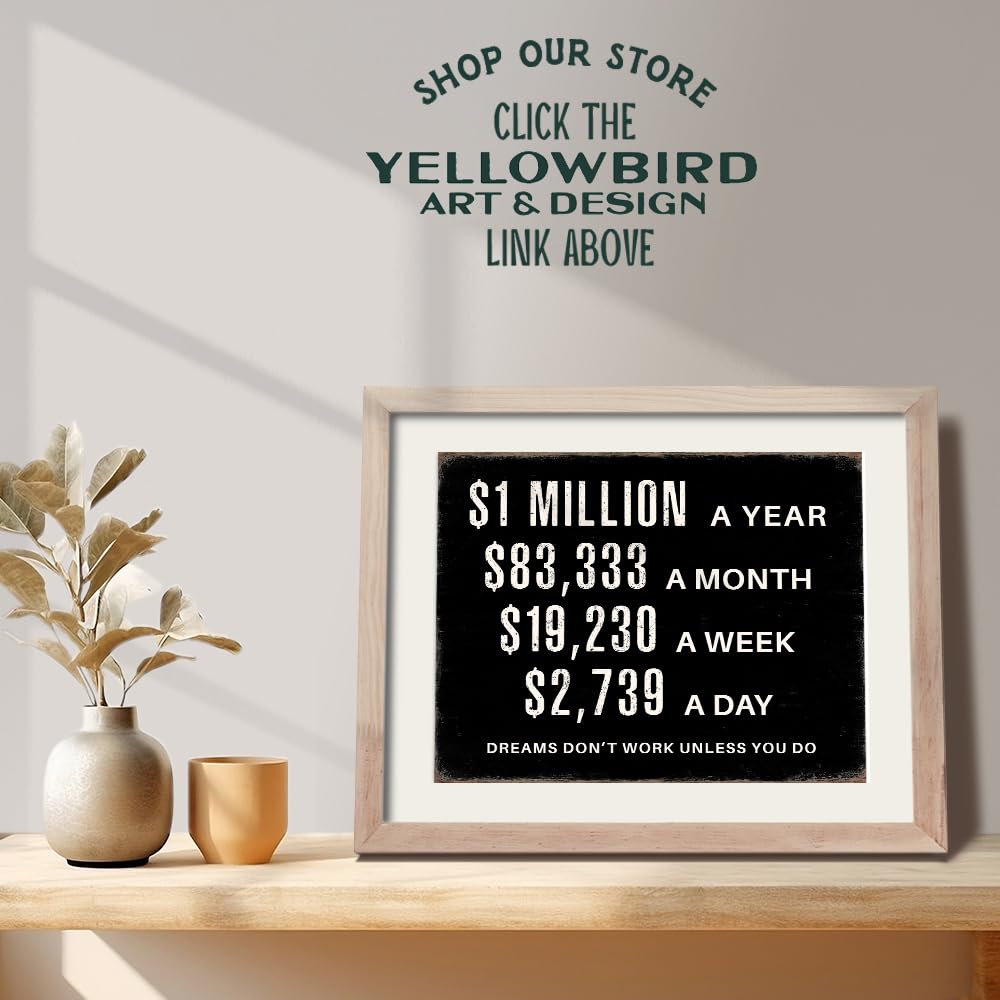 Home Office Motivational Wall Art - Entrepreneur positive Wall Decor - Inspirational Quotes Wall Decor for Men - Millionaire Mindset Poster Hustle Wall Art - Executive Office Decor - Success Wall Art