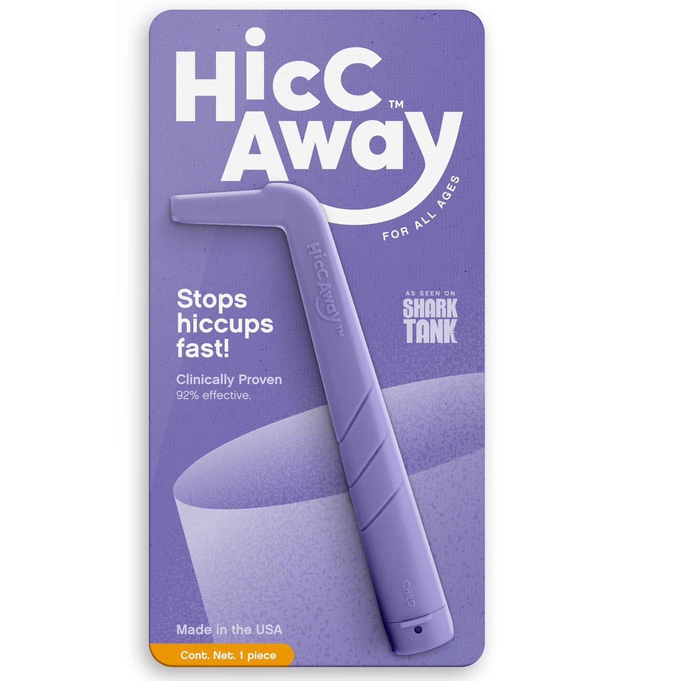 HiccAway Hiccup Straw - Stops Hiccups Naturally & Fast - As Seen On Shark Tank - Clinically Proven Relief for All Ages, Children & Adults - Safe, Lightweight, & Reusable (HiccAway Blue) 1 Pack