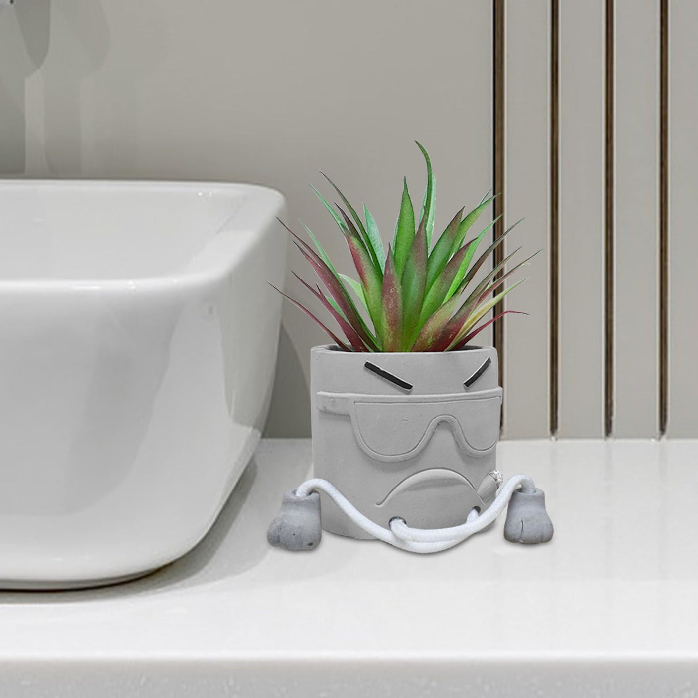 Zerzsy 3pcs Creative Artificial Succulents with Gray Flower Pots, Mini Potted Succulents for Home Office Desk Decor and Gift Choice
