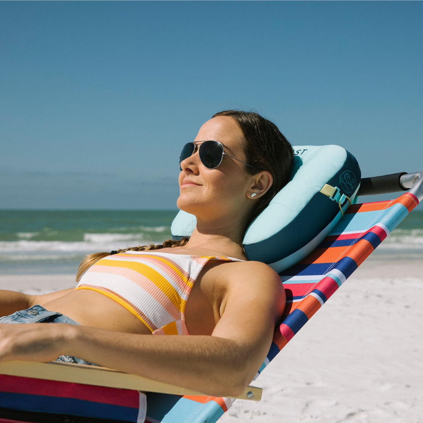 Ballast Beach Pillow – Comfy, Durable & Compact, Stays Put on Windy Beaches with Patented Sand Pouch, Inflatable Pillow for Beaches, Pools, Camping, Festivals and Travel (Island Paradise)