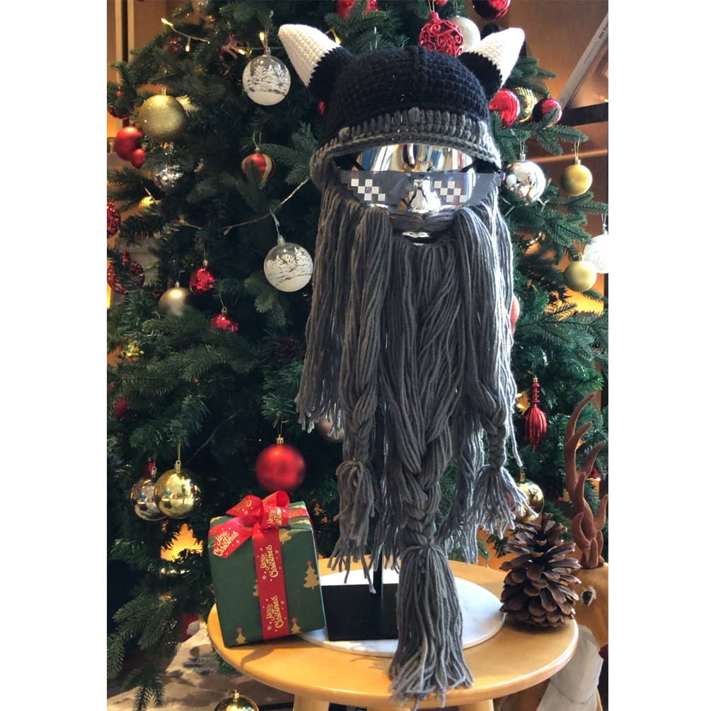 Creative Barbarian Knit Beard Hat Funny Knit Cap Wig Beanie Hats Beard Facemask