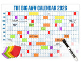 The Big A## Calendar Full-Year Wall Calendar – 2026 Dry-Erase – Includes 1 Marker & 100 Labels – Lightweight, Easy to Hang Yearly Calendar – Year at a Glance – Plan Big Goals & Adventures – Blue