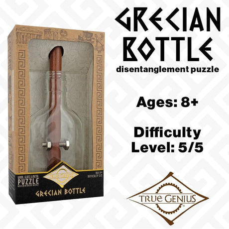 True Genius - Grecian Glass Bottle Disentanglement Brainteaser Puzzle, Logic Puzzle for Adults, Brain Teaser, Gifts for Father's Day, Men, Kids