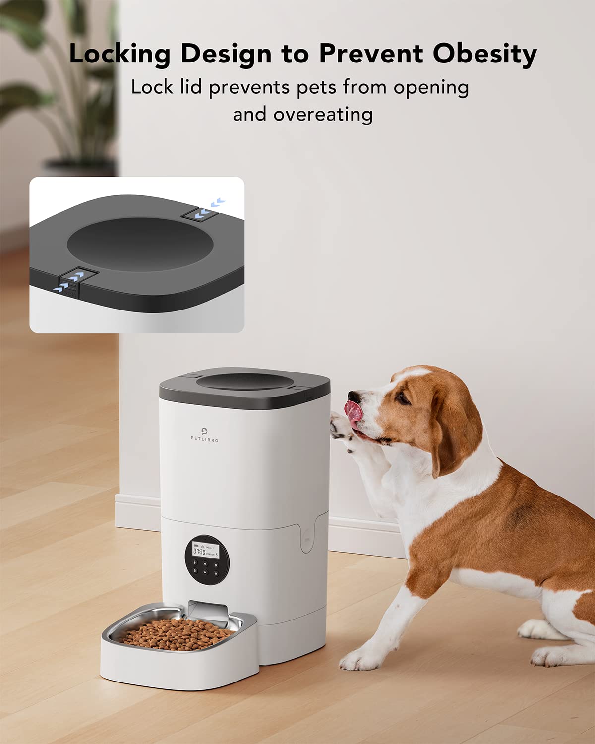 PETLIBRO Automatic Dog Feeder, 6L Dog Food Dispenser with Timer Interactive Voice Recorder, Auto Dog Feeder with Desiccant Bag 1-4 Meals Dry Food, Black Transparent